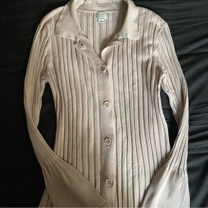 Light Beige Ribbed Button-Up Cardigan
